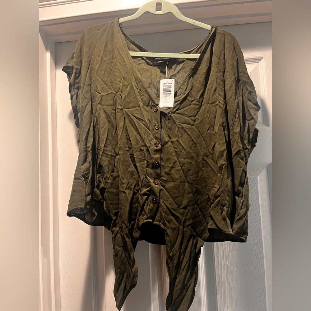Torrid Olive Button-Up Blouse